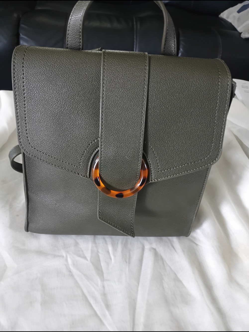 LD Vintage Olive Green Vegan Leather Backpack Handbag